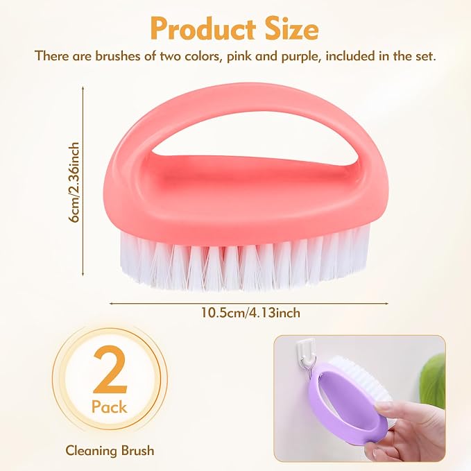 2 Pack Small Scrub Brush, Heavy Duty Stiff Nylon Bristles Cleaning Brush - Image 2