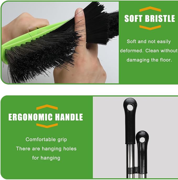 Soft Bristles Green Angle Broom and Dustpan Set, Long Handle Household Indoor - Image 3