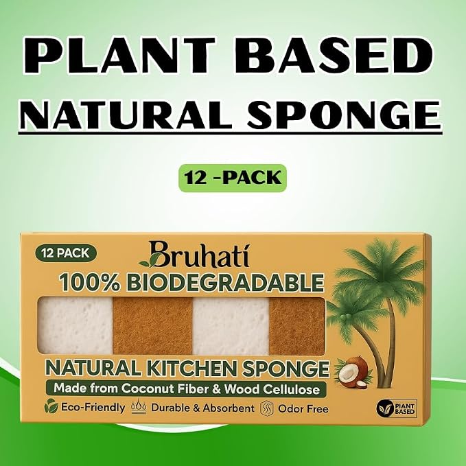 Natural Biodegradable Sponges for Kitchen 12 Pack – 100% Compostable Cellulose - Image 2