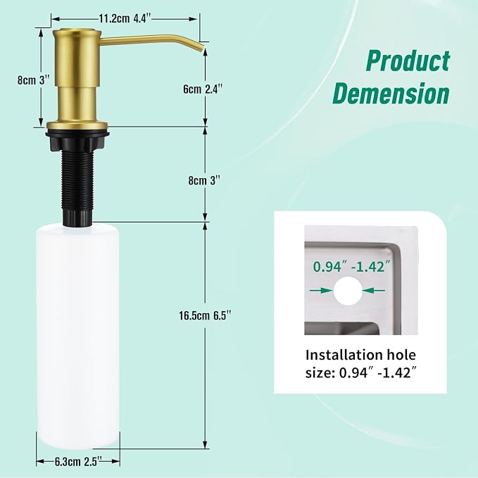 CREA Brushed Gold Kitchen Soap Dispenser Countertop Soap Dispenser - Image 5