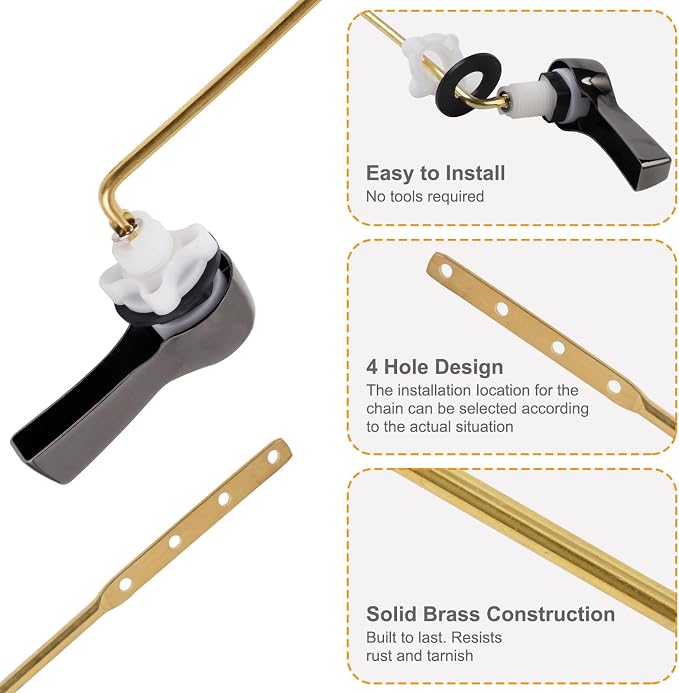 Hibbent Universal Metal Front Mount Toilet Handle Replacement Kit, Brass Toilet - Image 2