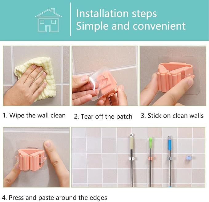 Broom And Mop Holder Clip 4 Pcs Mop Broom Wall Mounted Heavy Duty - Image 6
