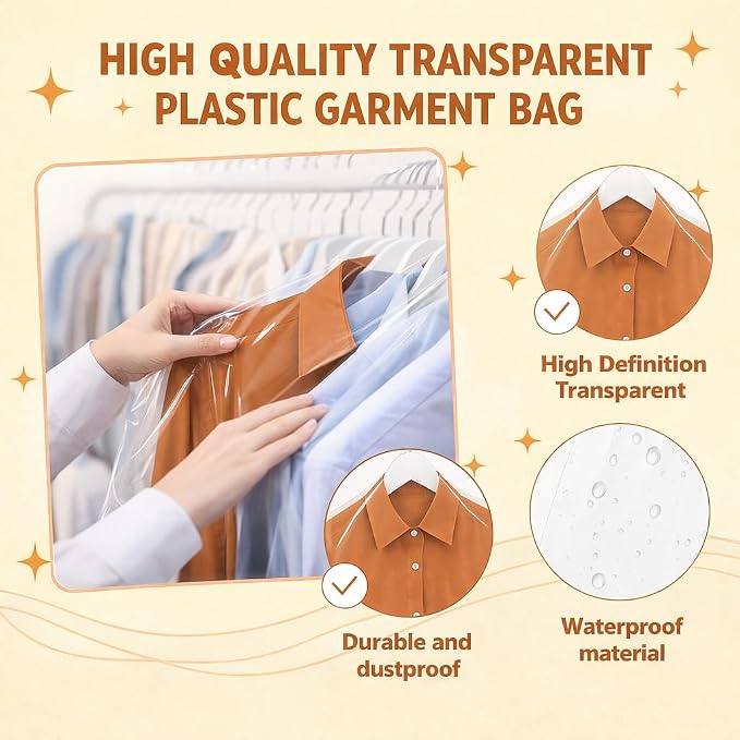 40 Pack Clear Plastic Garment Bags, 35.5" x 23.5", Clothes Covers - Image 5