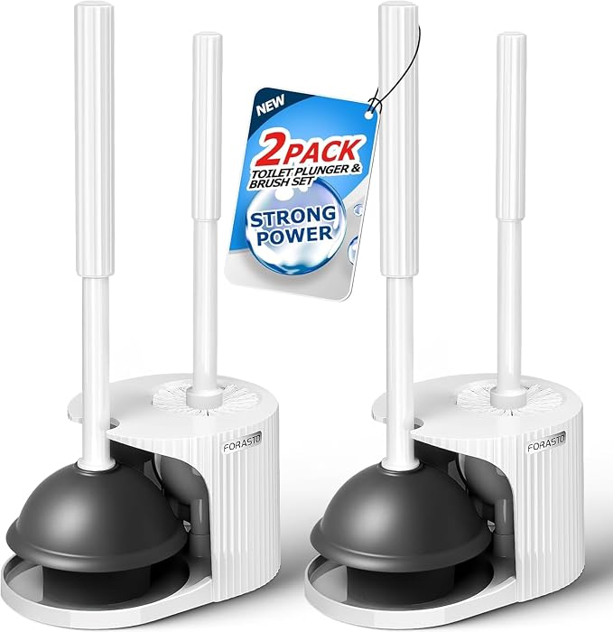 2Pack 2 in 1 Toilet Brush and Plunger Set, Toilet Bowl Brush Plunger Set by FORASTO