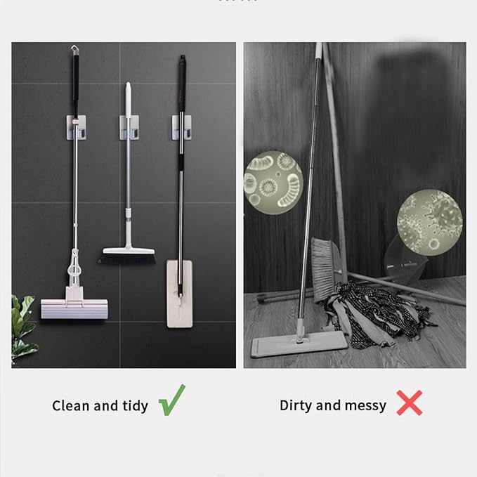Stainless Steel Self Adhesive Broom Holder Wall Mount - Image 2
