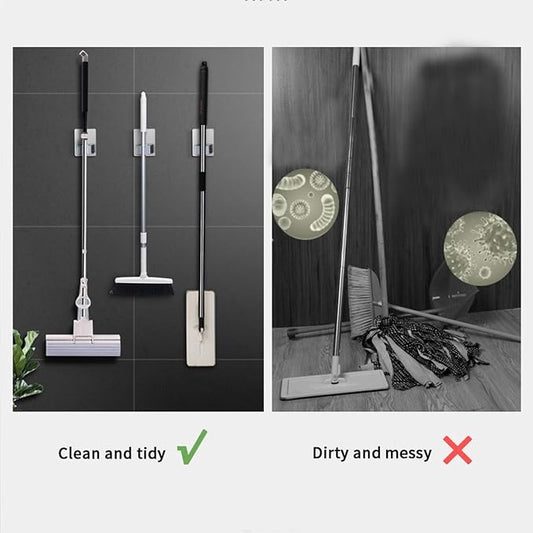 Stainless Steel Self Adhesive Broom Holder Wall Mount - Image 2