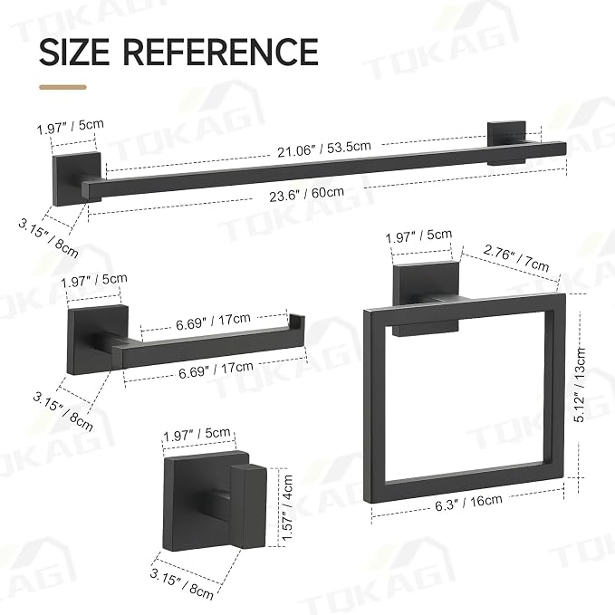 TQKAG 5-Piece Matte Black Bathroom Hardware Set Classic Wall Mounted Bathroom - Image 7