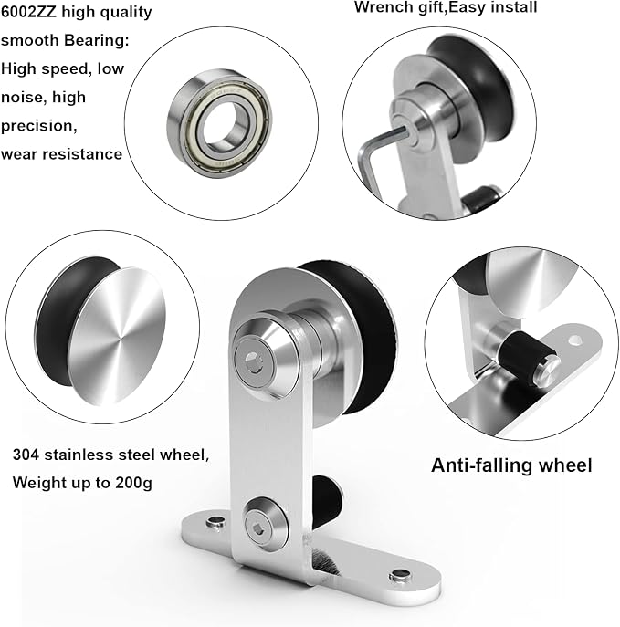 TSMST 5.5FT Stainless Steel Sliding Barn Door Hardware Kit, Top Mount Heavy - Image 8