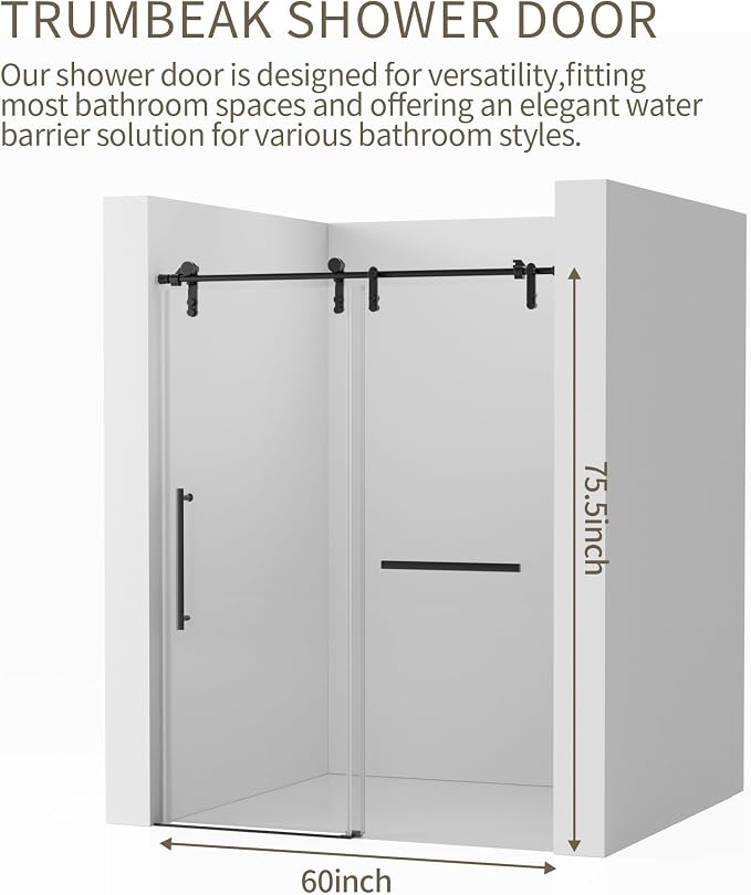 56-60" W x 76" H Frameless Shower Door, Sliding Shower Door - Image 6