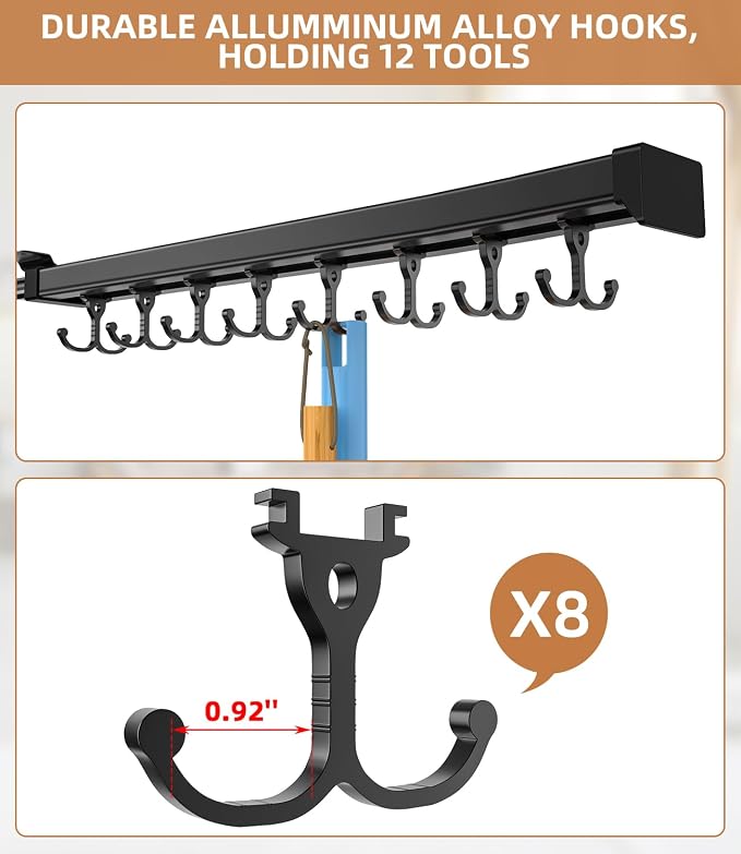 Pull Out Broom Holder With Adjustable Double Row Sliding Hook, - Image 3