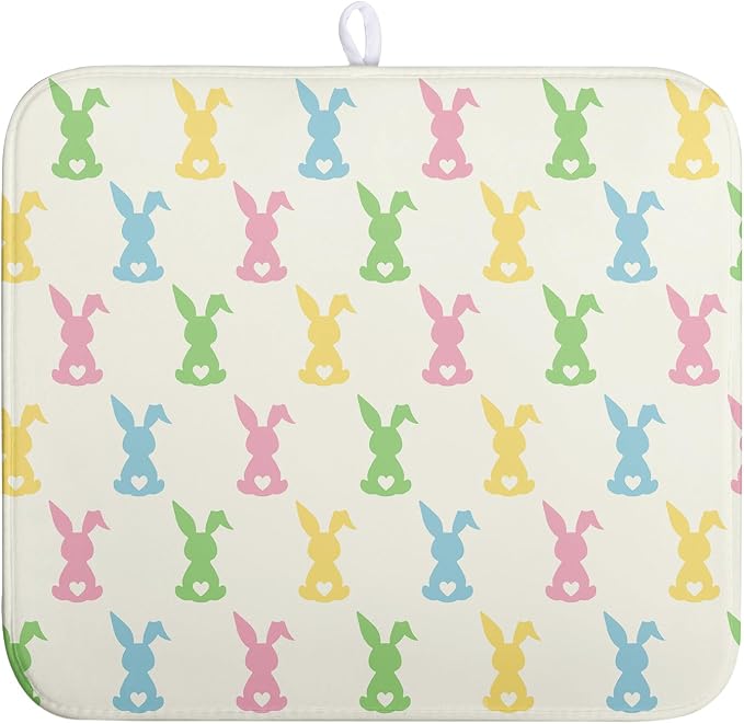 Easter Bunny Dish Drying Mat Colorful Cute Rabbits Kitchen Drying Mat Spring by Wnoesat