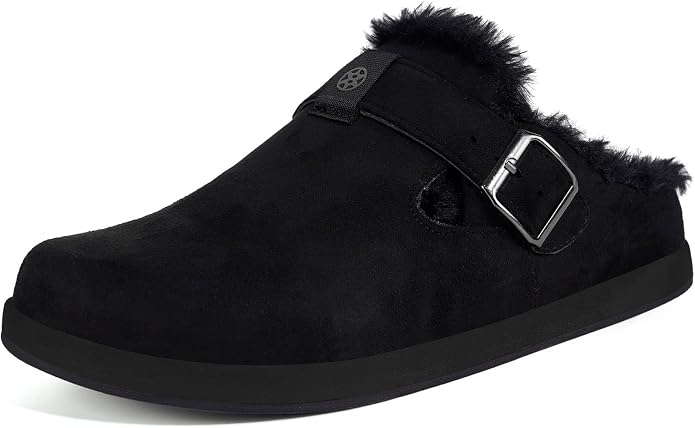 Fur Lined Clogs for Women Men Suede Winter Slippers Arch Support Slip on Mules by Hsyooes