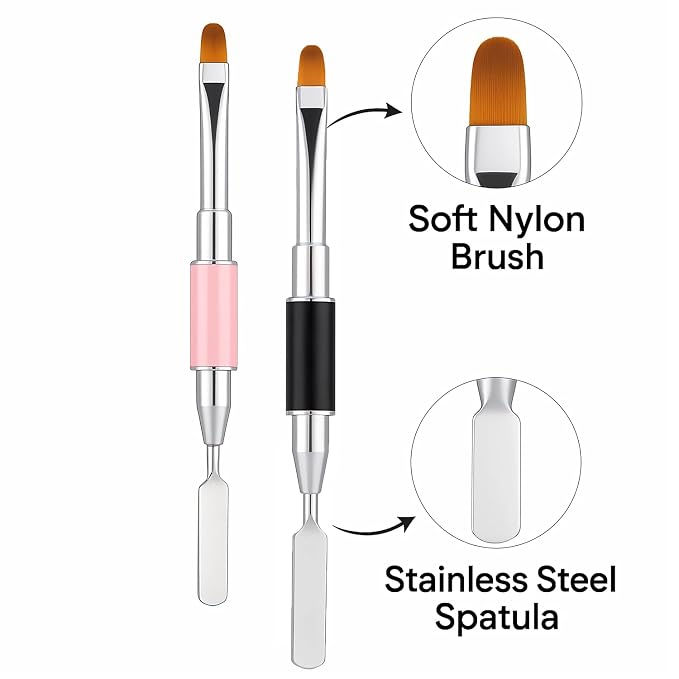 2Pcs Dual-Ended Nail Art Brush and Spatula Set - Image 2