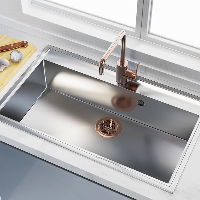 KONE Copper Sink Drain 3.5 Inch Kitchen Sink Drain Assembly Stainless Steel - Image 7