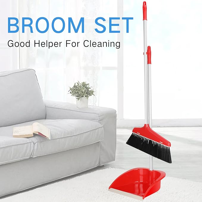 WILLBOND Set of 8 Broom and Dustpan Set Long Handle Broom - Image 7