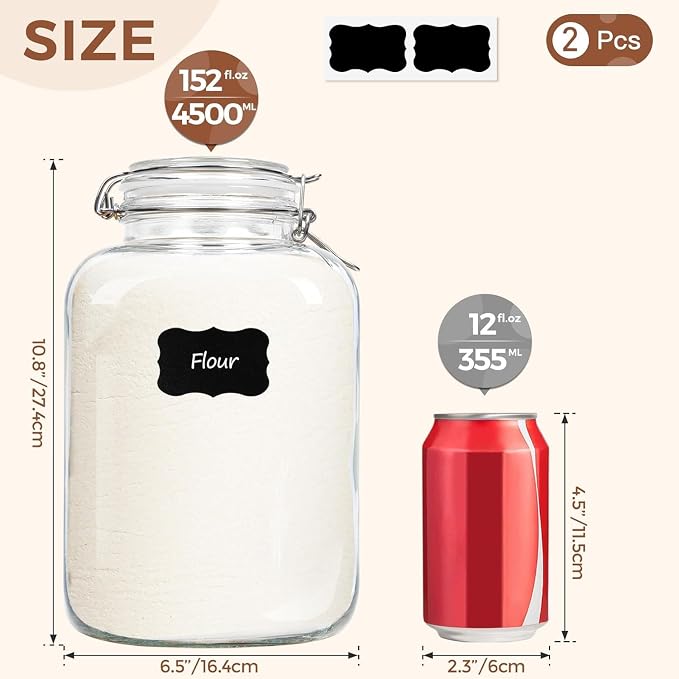 ComSaf Rice Container 152oz, Flour Sugar Storage Containers, Glass Jars - Image 2