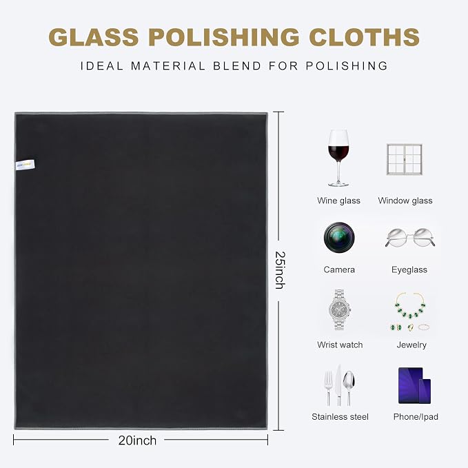 SINLAND Microfiber Glass Polishing Cloths Large Size Thick Lintless Drying - Image 2