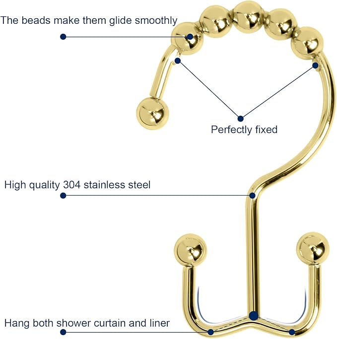 Shower Curtain Hooks, Sturdy Stainless Steel Double Sided Shower Hooks Rings - Image 3