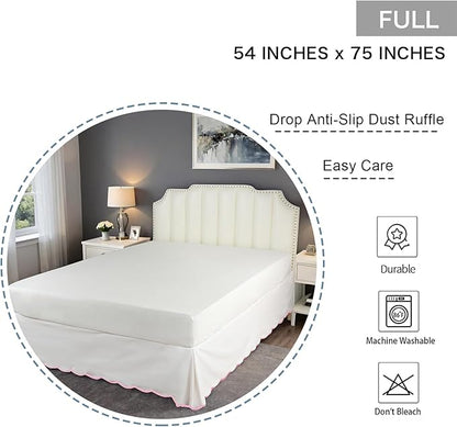 HIG Off-White Chic Full Bed Skirt - Easy Fit Scallop Edge Pleated Bedskirts, 14 Inch Drop Anti-Slip Dust Ruffle, Thick Fabric for Enhanced Privacy, Pre-Washed for Long-Lasting Use(N60022)