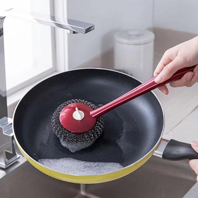 Steel Wool Brush Long Handle Stainless Steel Scrubbers Brush - Image 4