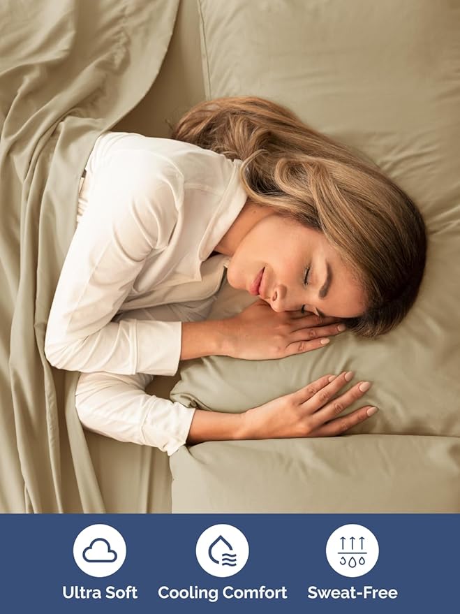 Extra Deep Twin Sheet Set - 4 Piece Breathable and Cooling Sheets - Hotel Luxury Bed Sheets Set - Easy & Secure Fit - Soft, Wrinkle Free and Comfy Sheets Set - Beige Sheet Set with Extra Deep Pockets