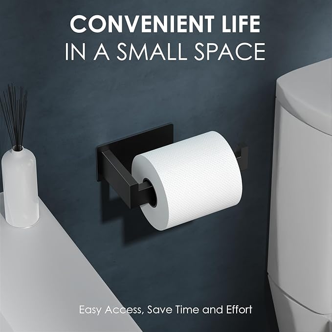 Auxmir Matte Black Toilet Paper Holder, Self Adhesive Toilet Roll Holder Wall - Image 5