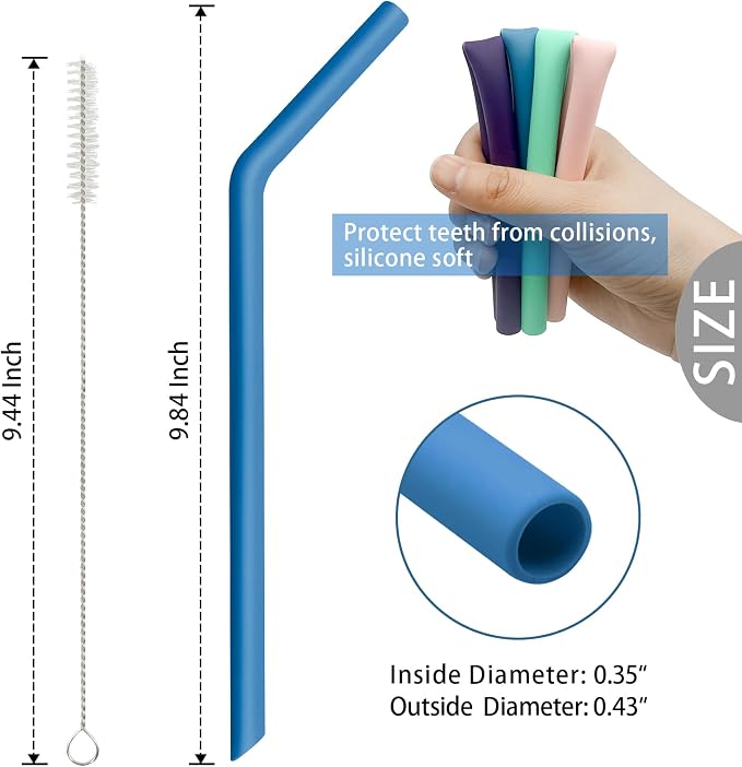 6 Pcs Bent Silicone Drinking Straw Set – Multi-Color, Reusable Silicone Straws - Image 2