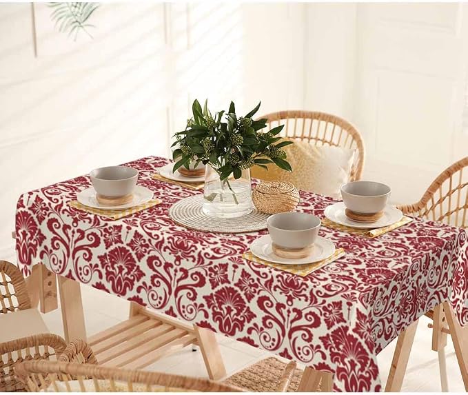Vintage Damask Rectangular Tablecloth Red Floral 52x70 Table Cloth - Image 7