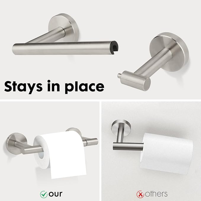 Brushed Nickel Toilet Paper Holder Set, Stainless Steel Towel Ring, Double Post - Image 2