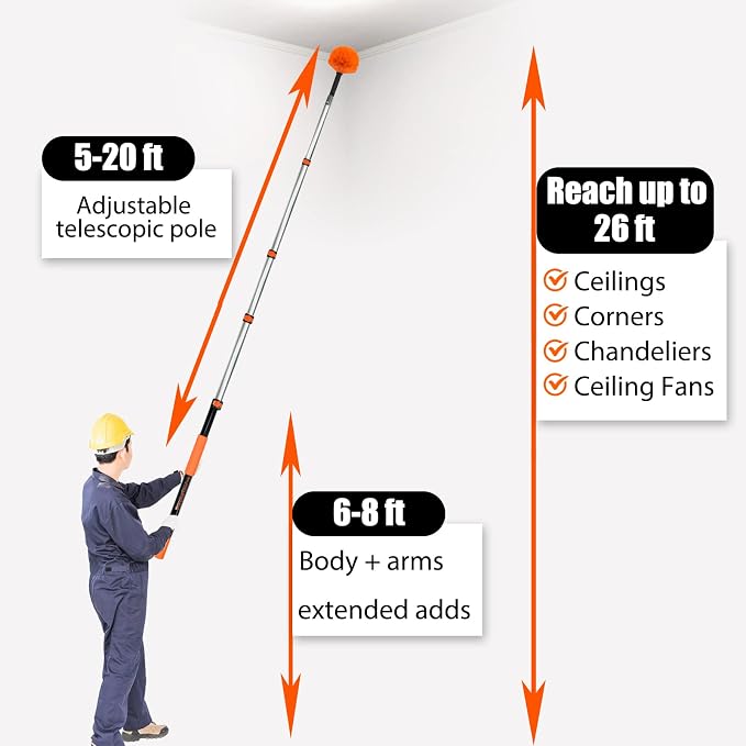 Buyplus 26FT Reach Cobweb Duster, Outdoor Spider Web Cleaner Brush - Image 3