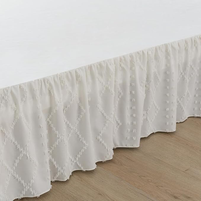 Bed Skirt Queen Size Ruffled Bed Skirt with Split Corners, 14 Inch Drop Dust Ruffle Bed Skirts with Platform, Boho Tufted Shabby Chic Queen Size Bed Skirts, Ivory