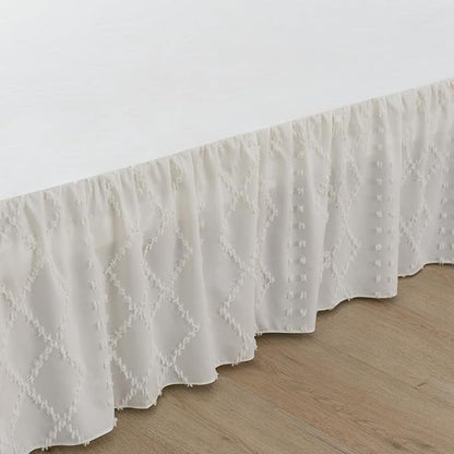Bed Skirt Queen Size Ruffled Bed Skirt with Split Corners, 14 Inch Drop Dust Ruffle Bed Skirts with Platform, Boho Tufted Shabby Chic Queen Size Bed Skirts, Ivory