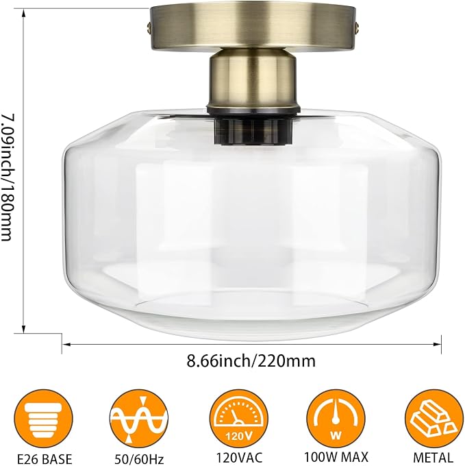 MAXvolador Industrial Semi Flush Mount Ceiling Light Brass, Farmhouse Lighting - Image 2