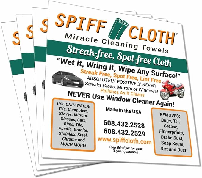 4-Count, Miracle Cleaning Towels, Streak-Free, Cleans by Spiff+Cloth