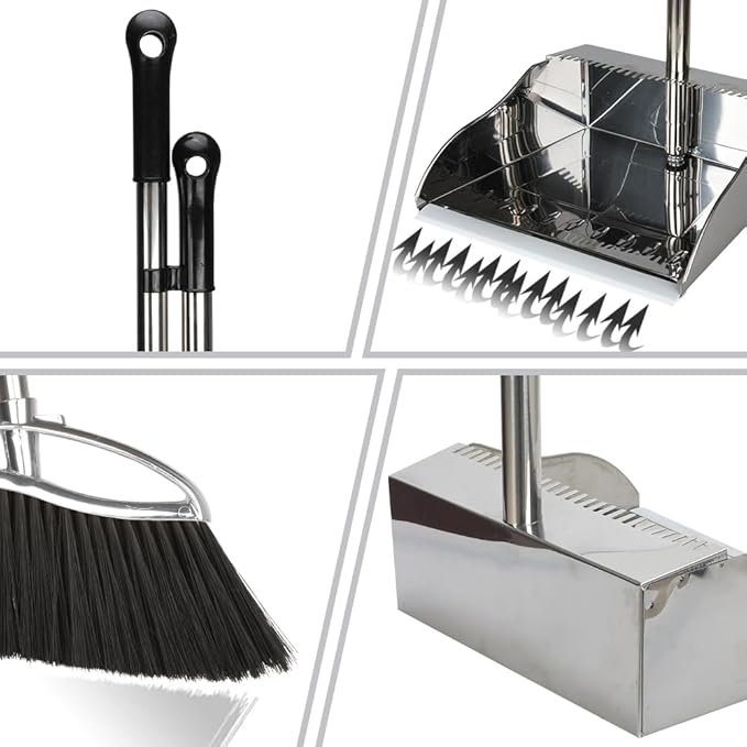 Indoor Broom and Dustpan Comb Set, Heavy Duty Stainless Steel Metal Dust Pan - Image 4