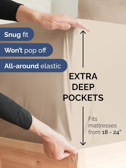 Extra Deep Twin Sheet Set - 4 Piece Breathable and Cooling Sheets - Hotel Luxury Bed Sheets Set - Easy & Secure Fit - Soft, Wrinkle Free and Comfy Sheets Set - Wheat Sheet Set with Extra Deep Pockets