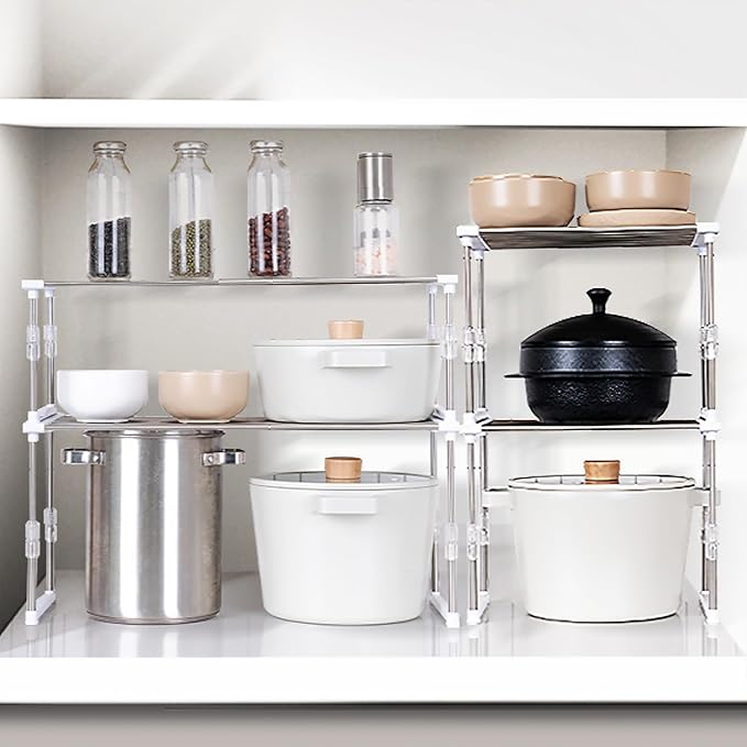carrotez 2 Pack Expandable Cabinet Organizer, Stackable Kitchen Counter Shelf - Image 2