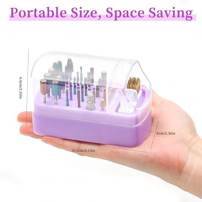 2 in 1 Nail Drill Bits Holder & Nail Drill Bits Cleaning Brush Case 30 Holes - Image 2