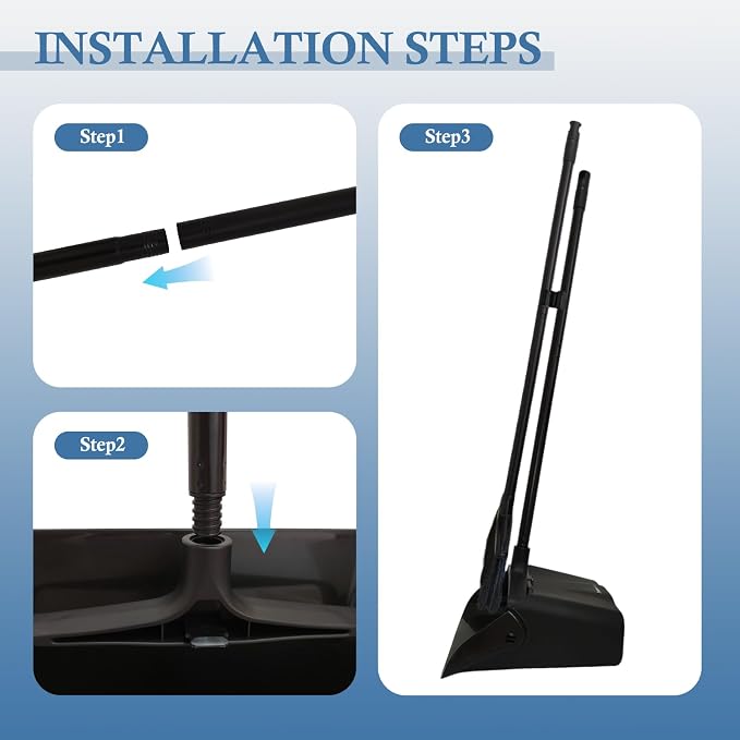 Broom and Dustpan Set with Long Handle and Wheels, Upright Standing Heavy Duty - Image 9