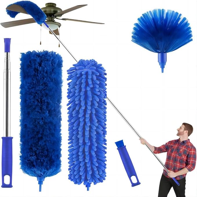 Cobweb Duster with Extension Pole, Washable Cleaning Duster Kit with 3 Duster by Buysenton