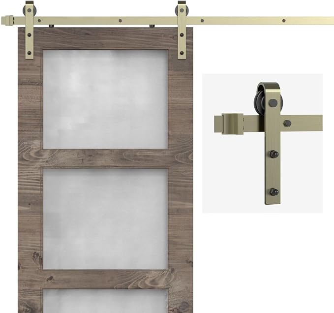 11FT Classic Brass Sliding Barn Door Hardware Kit by KINMADE
