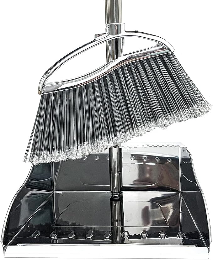 Outdoor Broom and Dustpan Comb Set, Heavy Duty Stainless Steel Metal Dust Pan by GLOYY