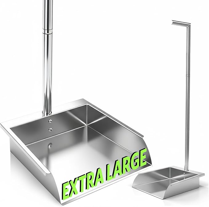 Extra Large Stainless Steel Long Handle dust pan, Heavy Duty Upright Metal by Unknown