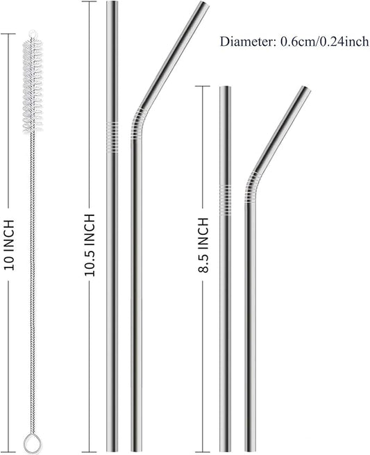 12 Pack of Reusable Stainless Steel Metal Straws, 3 Straight + 3 Bent 10.5 Inch - Image 2