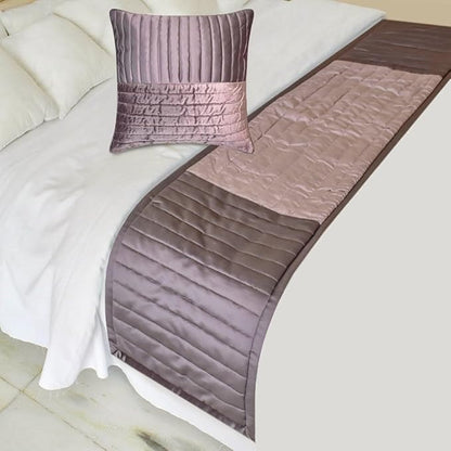 The HomeCentric King/Queen/Twin Purple Luxury CA King 86"x18" Bed Runner with Two Pillow Cover, Patchwork, Quilted, Striped Bed Scarf on Satin Fabric - Plum Radiance