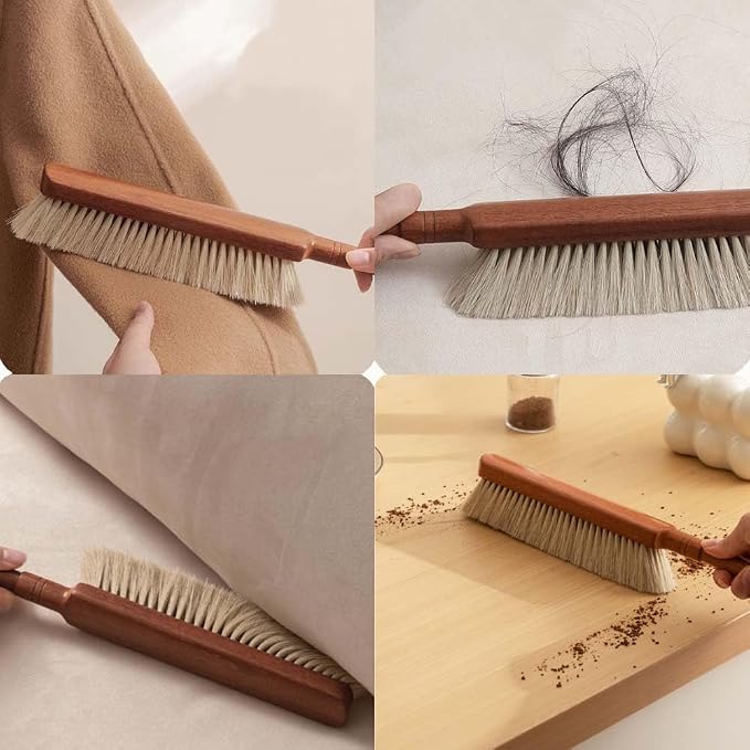 Hand Broom Brush, Hand Broom, Beech Wood Handle Horse Hair Brushs, 13.4 Inch - Image 2