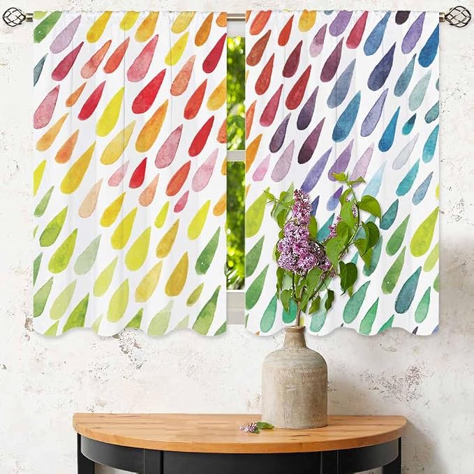 Rainbow Raindrops Kitchen Curtains Colorful Abstract Droplet Blob Brush Strokes - Image 6