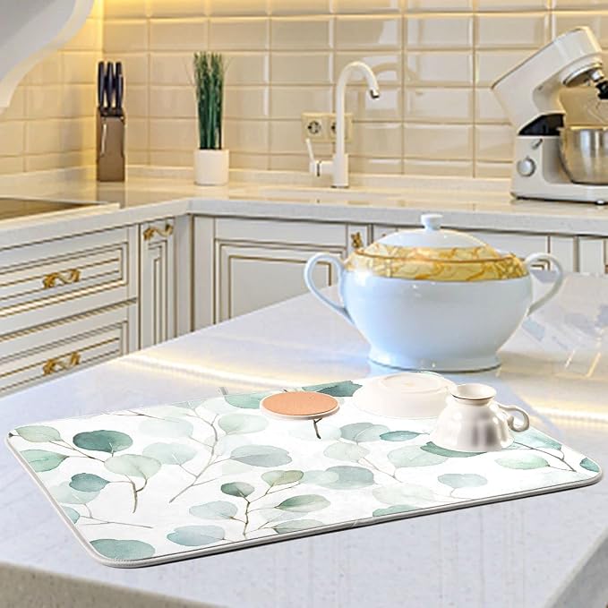 Sage Green Leaves Dish Drying Mat - Image 7