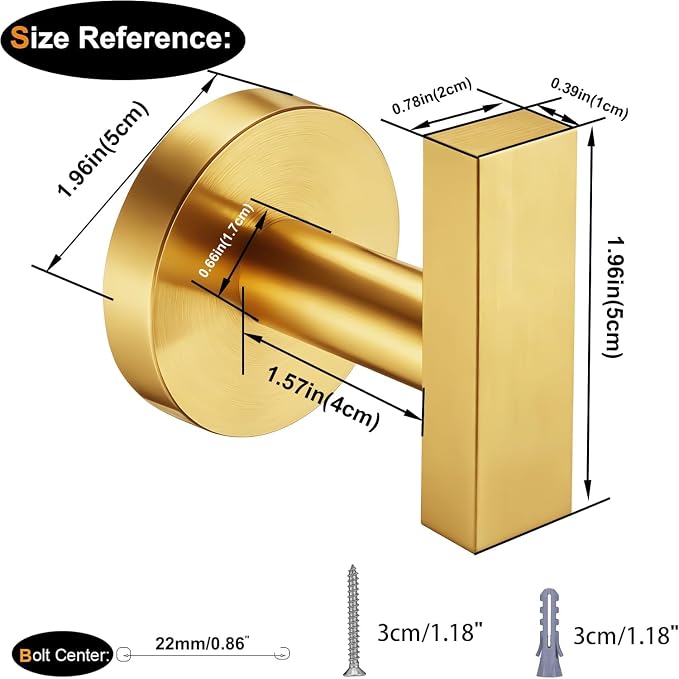 Nolimas Towel Hooks for Bathrooms, Brushed Gold Towel Hook for Kitchen Bathroom - Image 3