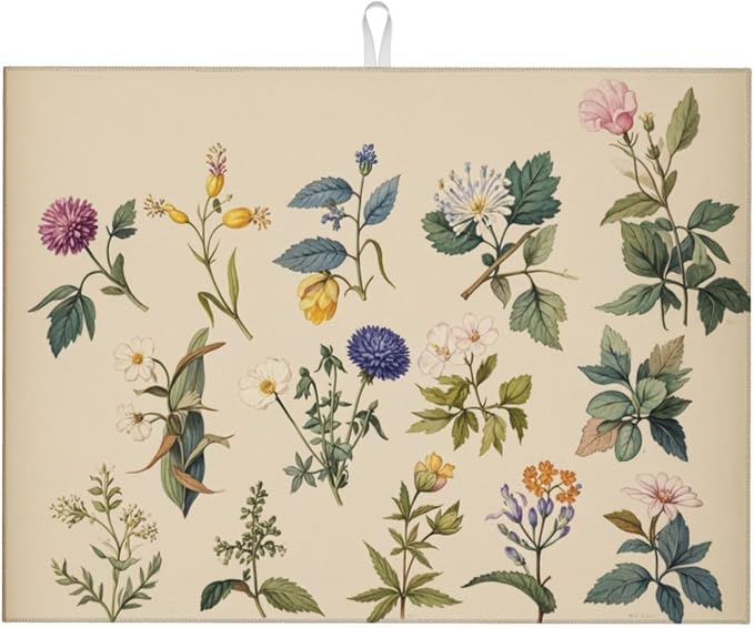 Vintage Plants Herbs Floral Dish Drying Mat Highly Absorbent Double-Sided by Ovitssrk